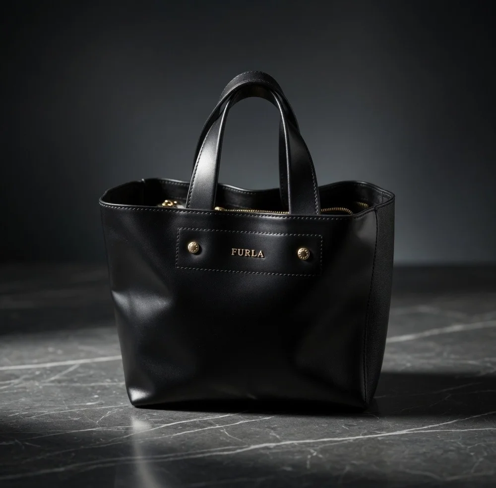 Authentic Furla Musa Black Patent Leather Medium Tote Handbag Gold Hardware VG - Picture 4 of 10